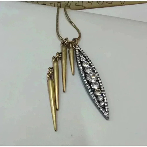 J Crew Gold Chain Multi Pendant Rhinestones Women Necklace 36 Inch abstract - Picture 3 of 5